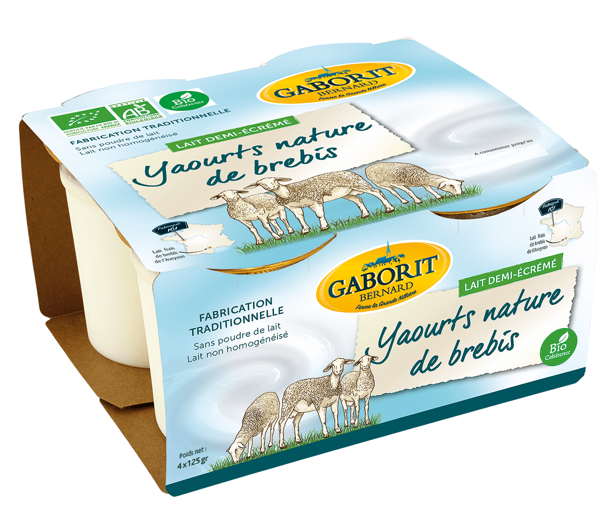 Gaborit Yaourt 1/2 écrémé au lait de brebis bio 4x125g